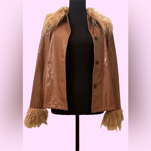 Halfheart / Dolls Kill Brown Shaggy Fuzzy Vinyl Jacket - Picture 1 of 5